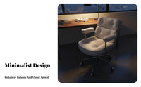 Reclining Function Upholstered Swivel Chair Adjustable Height Upholstered Rolling Armchair Comfortable Cushioning Seating Furniture Ergonomic Design for Home Users, Office Workers, Students, Study Room, Bedroom