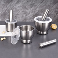 Stainless Steel Mortar and Pestle Set Heavy Duty Construction Stainless Steel Mortar and Pestle Non-Porous Surface Manual Garlic Crusher Bowl