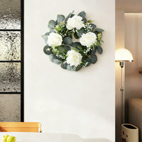 Artificial White Rose and Eucalyptus Wreath for Home Door Wall Decor