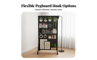 Multi-Functional Metal Pegboard Organizer on Wheels Easy Assembly Freestanding Pegboard Display Large Capacity Rolling Display Rack with Hooks Cold-Rolled Steel Construction for Retailers, DIY Enthusiasts, Craftsmen, Supermarket, Retail Shop, Exhibition