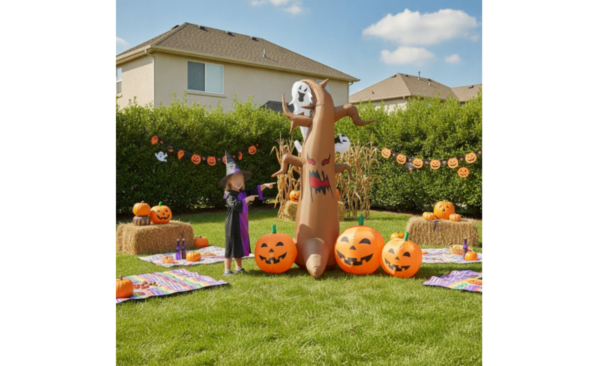 Spooky Inflatable Tree with Ghost and Pumpkins Large Halloween Inflatable Dead Tree Inflatable Decoration Scary for Homeowners