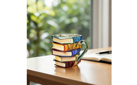 Stacked Book Mug Carved Book Stack Mug Faceted Decorative Cup for Readers, Librarians, Bookshelf, Study, Desk