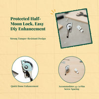 828 Half-Moon Lock, Sliding Opening Lock, Aluminum Alloy, protected Grip, secureTheft, Easy Installation, Home, Office, Bedroom