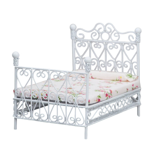 Metal Dollhouse Bed with Mattress Vintage Style Furniture Realistic for Diorama
