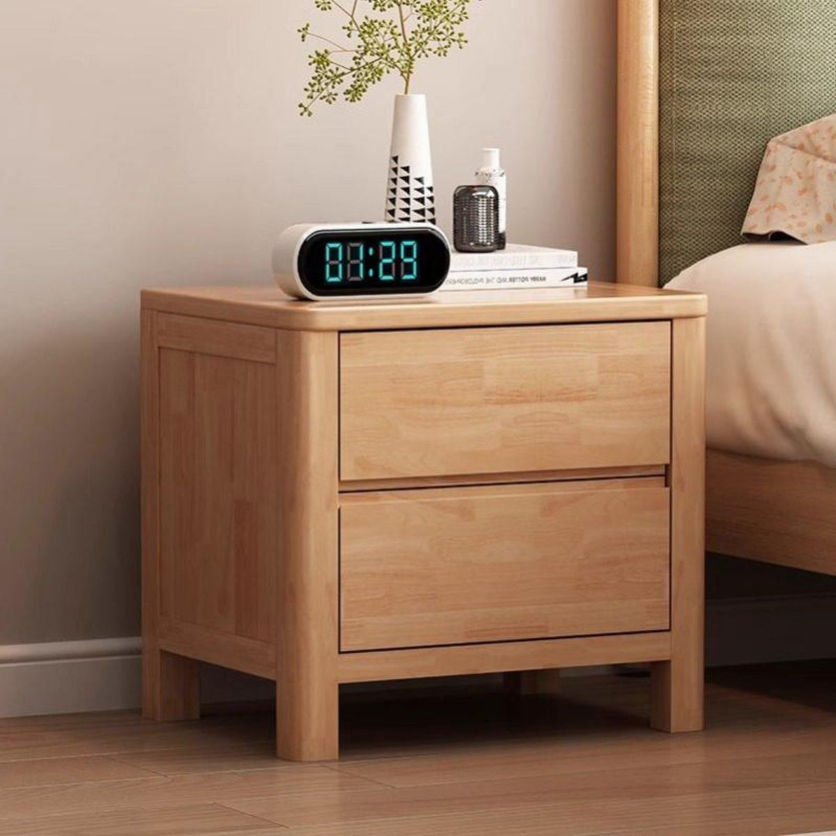 2-Drawer Nightstand with Lock Nordic aesthetic Bedside Table Modern Design for Home