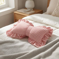 Bow-Shaped Pillow Cover and Insert Gingham Cushion Farmhouse Aesthetic