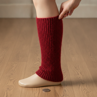 Women's Winter Wool Blend Leg Warmers with Fleece Lining - Japanese Style Solid Color Scrunch Socks