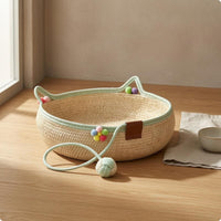 Round Woven Kitten Bed Scratch-Resistant Braided Rope Kitten Bed Soft Walls