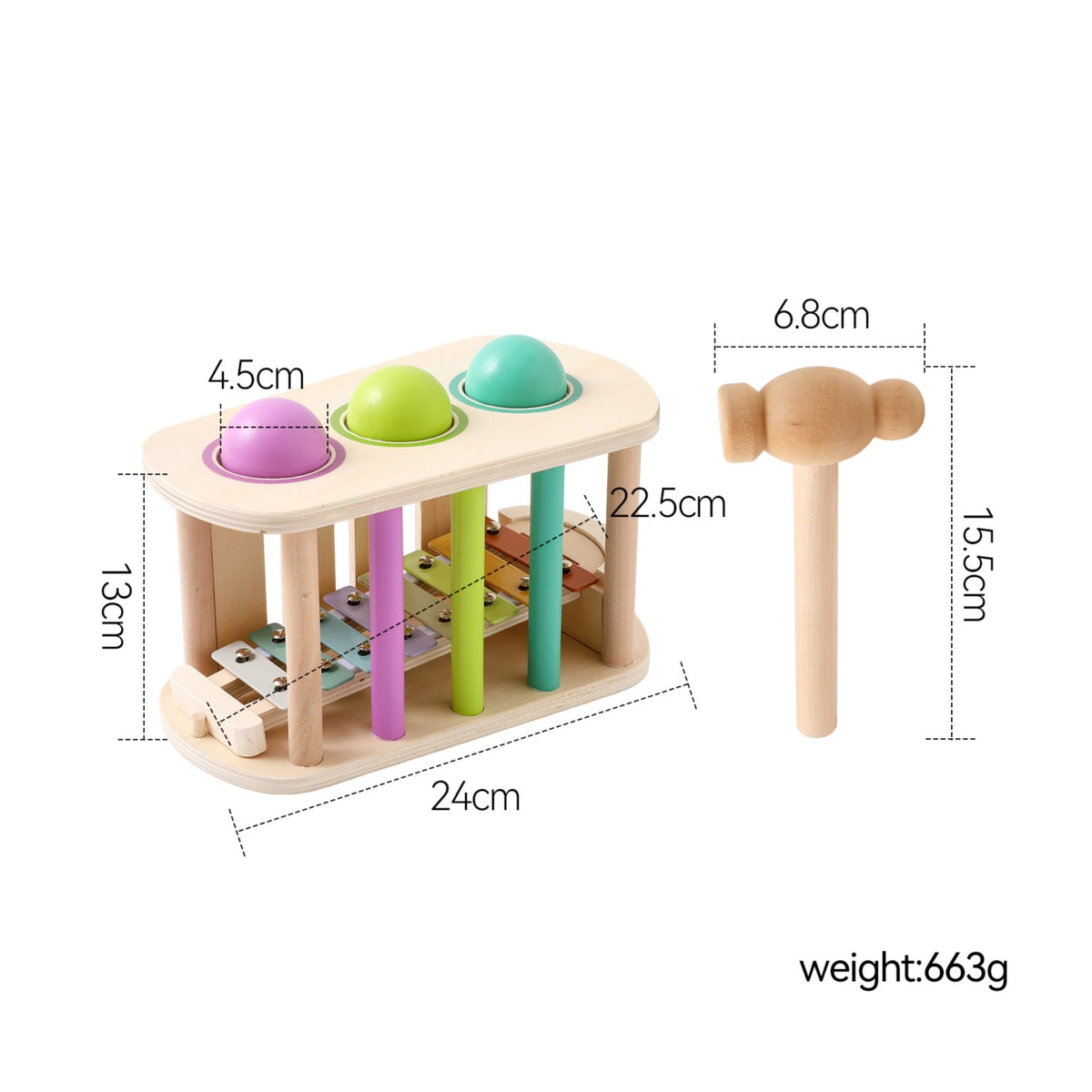 Developmental Wooden Pounding Toy with Mallet Sensory Pounding Bench with Mallet Compact Wooden Hammer Toy Rounded Edges for Toddlers, Playroom