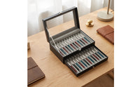 Pen Storage Box with Clear Lid Multi-Compartment Pen Storage Display Case Shielded for Collectors