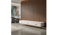 Glossy TV Cabinet with Drawers Low-Silhouette Media Credenza Minimalist Lowboard Modern for Living Room