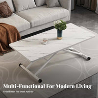 Foldable Design Adjustable Height Rolling Table Multi-Functional Height-Adjustable Rolling Workstation Space-Saving transformable Desk With Lockable casters for Small Apartment Residents, Students, Home Office Workers, Living Room, Bedroom