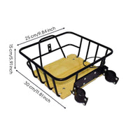 Front Bike Basket with Wood Base Natural for Shopping, Commuters