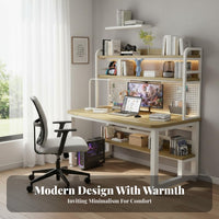 Computer Desk Pegboard Study Table Solid Wood Shelves Multi-level Storage Space Saving Design Built-in Unit Customizable Pegboard Suitable for Students Tech Lovers Bedroom Dorm Room