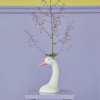 Nordic Ins Style White Ceramic Swan Vase with Pink Accent