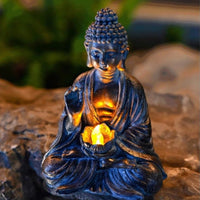 Lotus Monk Decor Zen Design Seated Monk Statue Glowing Light for Patio