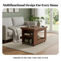 Folding Trolley Table Foldable Design 2-Tier Utility Trolley Movable with Casters Household Furniture for Residents, Students, Balcony, Bedroom