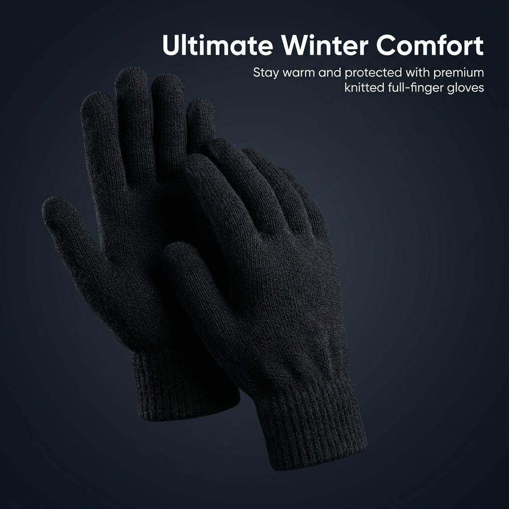 Warm Full Finger Winter Gloves, Knitted Thermal Gloves for Women and Men, Stretch Knitted Full Finger Gloves, Jacquard Textured Knit