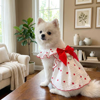 Pet Dress with Heart Pattern Design, Soft Dog Dress and Cat Dress with Front Neck Bow, Spring Pet Clothes for Small Dogs or Cats