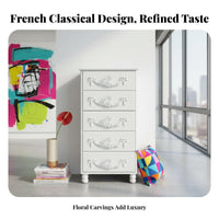 Princess & fashion Multi-Color Drawer Nightstand French Inspired Chest of Drawers Colorful Design Storage Cabinet Scalloped three-pronged for Young Women, Interior Decorators, Bedroom, Kids' Room, Entryway, Hallway