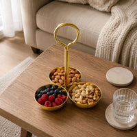 Circular Handle Serving Dish Polished Metal Condiment Tray Set Elegant Design