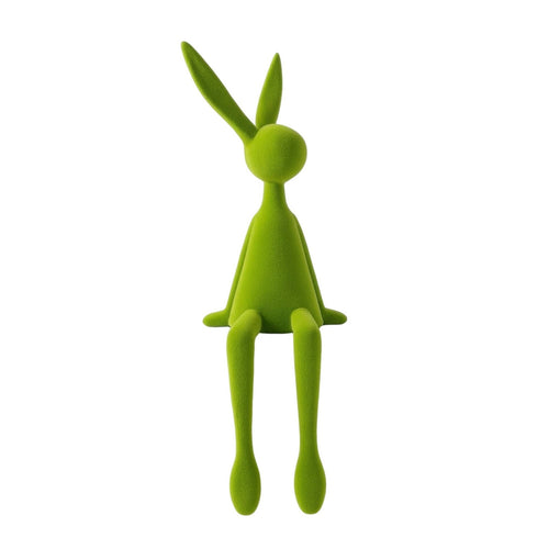 Shelf Sitter with Dangling Legs Flocked Bunny Figurine Small for Living Room