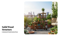 Wooden Flower Rack High-Temperature Carbonization Wooden Plant Shelf Multi-Tier Plant Stand Easy Assembly Tiered Planter Display