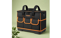 Oxford Textile 18 Inch Tool Bag Black and Orange Hard Bottom Tool Bag Flat-Lid Design Portable Storage Reinforced Handle
