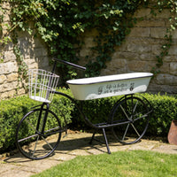 Two-Wheeled Plant Stand Standing Bike Design Planter Black Coated Planter with Basket for Porch