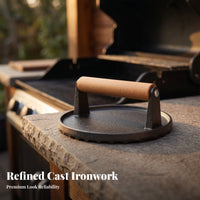 Heavy-Duty Cast Iron Meat Press Ridged Meat Press
