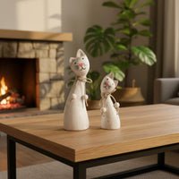 2 Pieces Wooden Feline Figurine Set Minimalist Design for Living Room, Bookshelf