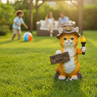 Cat Figurine with Solar Light Resin Cat Figurine with Welcome Sign Outdoor