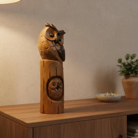 Wooden Owl Statue Artisanal Wooden Owl Figurine Rustic for Living Room