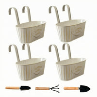 4 Pieces Oval Hanging Planter Removable Handle Metal Hanging Planter Reusable