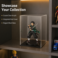 Acrylic Display Cabinets, Clear Figure Display Case 20x20cm, Dustproof Collectible Display Case with Black Base