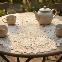 Round Lace Tablecloth Bohemian Style Crochet Tablecloth Washable