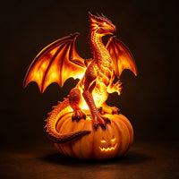 Dragon-Adorned Pumpkin Halloween Pumpkin Figurine with Dragon Decorative for Desk