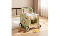 Multifunctional Baby Push Toy with Kitchen Toy Educational Toy Kitchen with Wheels Sensory Wooden Activity Push Toy Sturdy for Toddlers, Nursery, Daycare