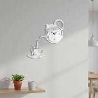 Decorative Acrylic Wall Timepiece Tea Pot and Cup Pattern Noiseless Wall