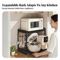 Space-Saving Extendable Microwave Rack Heat Resistant Expandable Microwave Stand Easy to Assemble Pull-out Appliance Shelf Rust Proof for Home Cooks, Apartment Dwellers, Homeowners, Kitchen, Pantry
