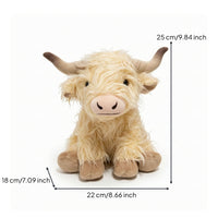 Highland Cow Stuffed Animal with Long Horns Shaggy Highland Cow Stuffed Animal Doll Soft Realistic for Children, Bookshelf
