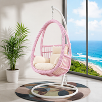 Double Hanging Egg Chair, 105x196cm Outdoor Garden Egg Chair with Stand, PE Rattan Basket Design & Olefin Cushion