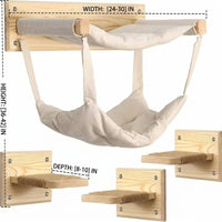 Cat Climbing Frame with Wall Mounted Bed and Hammock, Solid Wood Five-Tier Perch for Large Indoor Cats, Space-Saving Wood and Textile Set
