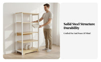 1 Piece 6-tier Bookshelf Bookcase Display Shelf Freestanding Storage Rack Metal and Wood Construction Suitable for Living Room Office Bedroom