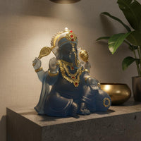 Gilded Finish Accents Thai Ganesha Statue Crystal Glass Look Elephant God Statue Wealth Attracting Ganesha Figurine Artisan-Made Craftsmanship for Home Altar, Meditation Space, Office Desk, Living Room
