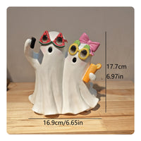 Whimsical Ghost Ornament with Sculpted Base Cute Ghost Figurine Playful Mini for Halloween Party
