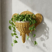 Woven Elephant Planter Iron Frame Elephant Head Wall Basket House Decoration for Nursery, Balcony