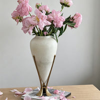 French Vintage Metal Stand Translucent Fiberglass Vase for Living Room Hallway Flower Arrangement Artistic Decoration