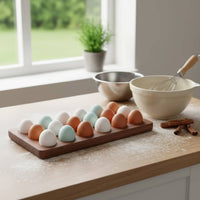 Egg Tray with 15 Cups Rectangular Wooden Egg Space-Saving Tray for Refrigerator, Countertop