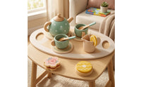Wooden Tea Set Wood Pretend Tea Set Pastel for Kids